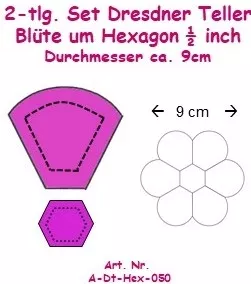 Acrylschablonenset 2tlg. "Dresdner Teller"-Blüte um 1/2 inch Hexagon