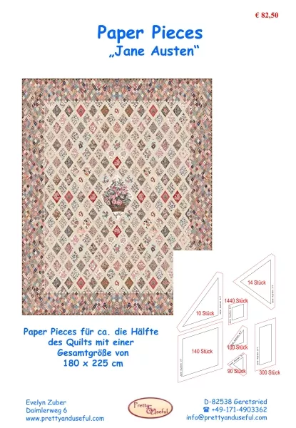 Komplettsatz Paper Pieces für die Hälfte des "Jane Austen Quilts"