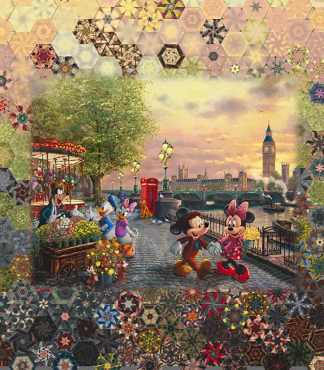 Stoffpaket: 7 Panels "Mickey und Minnie in London" Disney Dreams