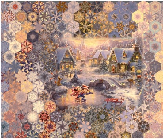 Stoffpaket: 7 Panels Disney - Sweetheart Holiday 4 Seasons by David Textiles, Thomas Kinkade Collection