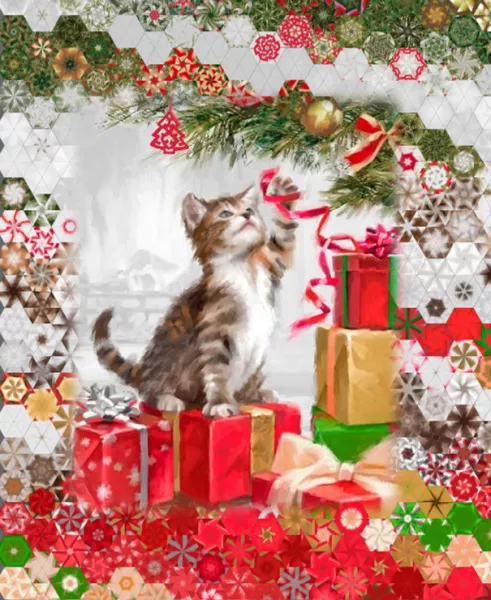 Stoffpaket: 7 Panels "Kitten with Ribbon" von 4 Seasons by David Textiles