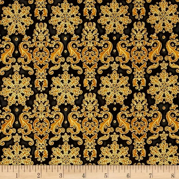 Robert Kaufman Winter's Grandeur 4 - Metallics Damask Black
