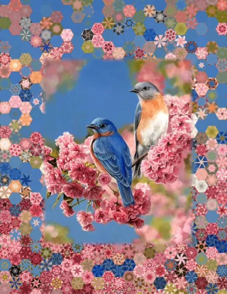 Stoffpaket: 7 Panels "Blue Bird Quartet" von Four Seasons by David Textiles