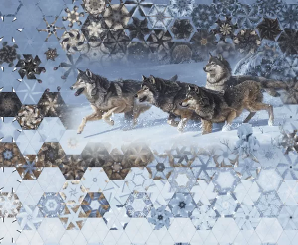 Stoffpaket: 7 Panels "White Wolves" von Elizabeth Studios