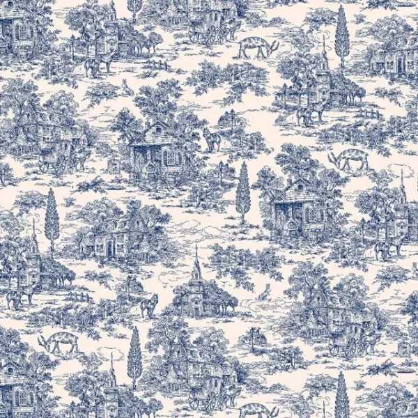 Henry Glass Toile de Jouy - Farmhouse blue by Kim Diehl - 9685-74, 108 inch breit