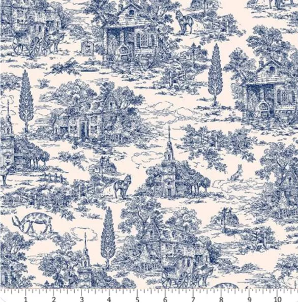 Henry Glass Toile de Jouy - Farmhouse blue by Kim Diehl - 9685-74, 108 inch breit