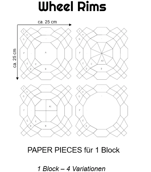 Paper Pieces "Wheel Rims" (12 Blöcke) - ein Block - vier Variationen