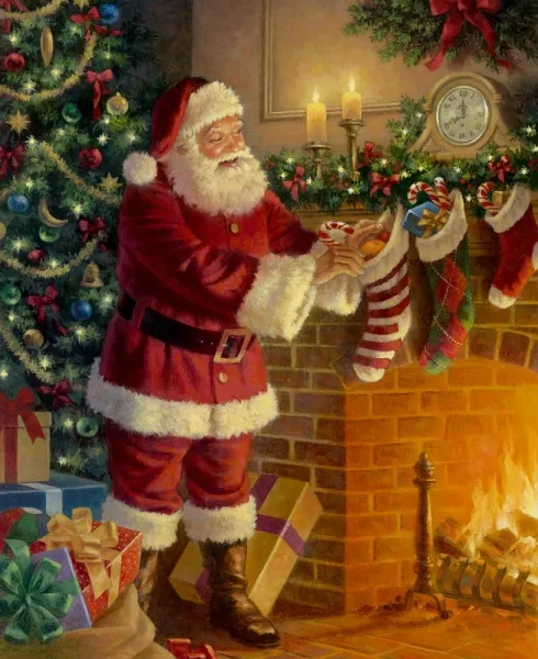 Paneel "Santa by the Fireplace" a nostalgic christmas, 36 inch