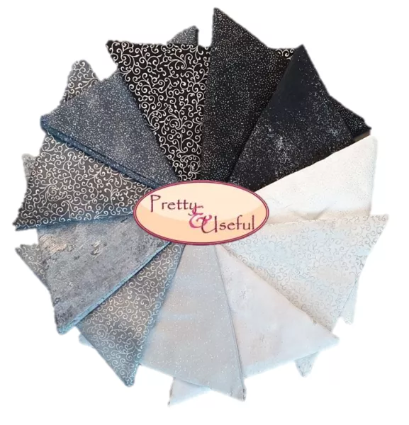 Fat Quarter Package (11 FQ) "Silver Metallic Blender monochrome" von Hoffman Fabrics