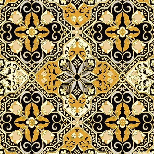 Benartex Rejoice MEDALLION Black / Gold Metallic