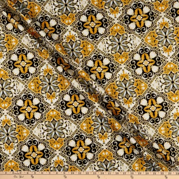 Benartex Rejoice MEDALLION Black / Gold Metallic