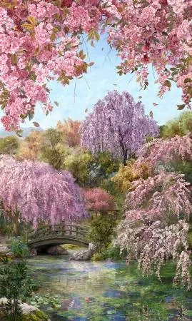 Panel "Sakura Blooms" von Hoffman Fabrics, ca. 66 x 110 cm