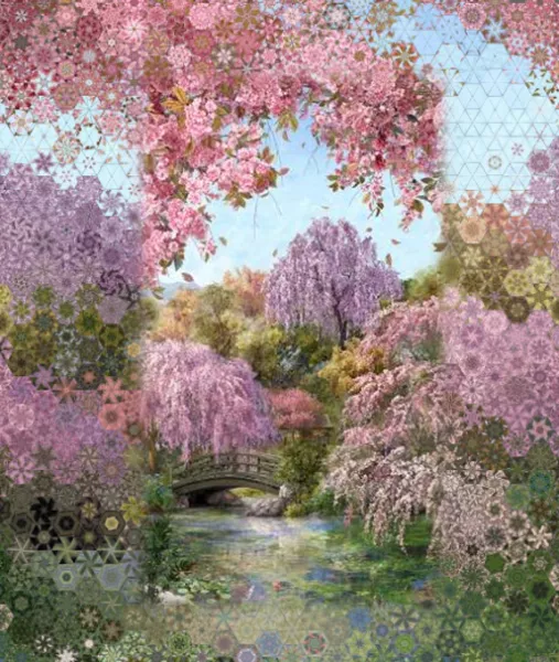 Stoffpaket: 7 Panels "Sakura Blooms" von Hoffman Fabrics