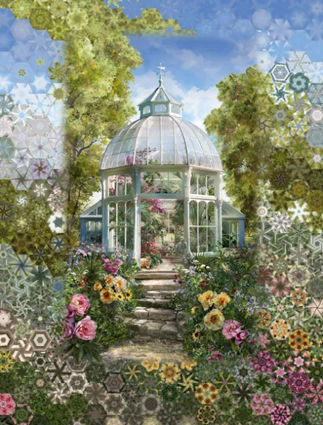 Stoffpaket: 7 Panels "Green Botanical House" von Hoffman Fabrics