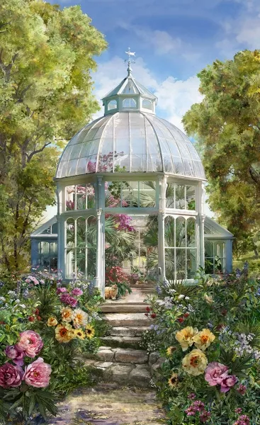 Panel "Green - Botanical House" von Hoffman Fabrics
