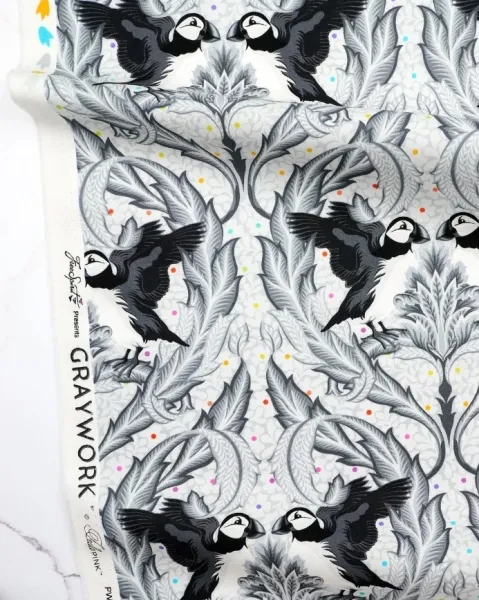 Tula Pink - Graywork - "Huffin and Puffin" Whisper