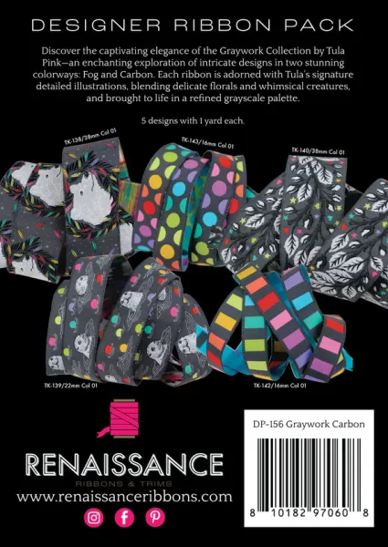 TULA PINK Graywork Designer Pack in Carbon - Webbänder / Ribbons