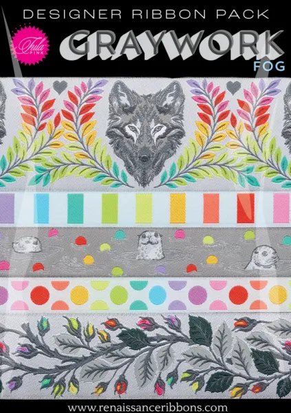 TULA PINK Graywork Designer Pack in Fog - Webbänder / Ribbons