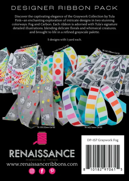TULA PINK Graywork Designer Pack in Fog - Webbänder / Ribbons
