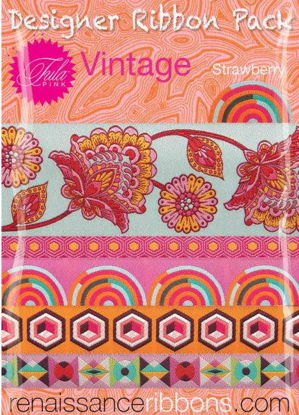 TULA PINK Classic Designer Pack Vintage Strawberry - 5 yards verschiedene Webbänder / Ribbons