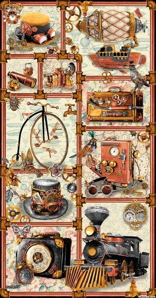 Paneel "Time Travel Steampunk Wanderlust Ivory"