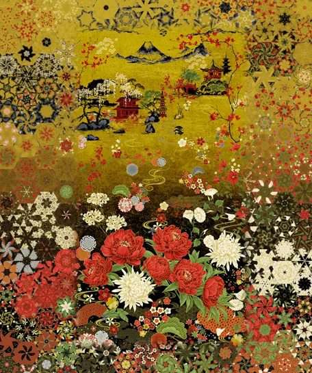 Stoffpaket: 7 Panels "Lotus garden" von Timeless Treasures