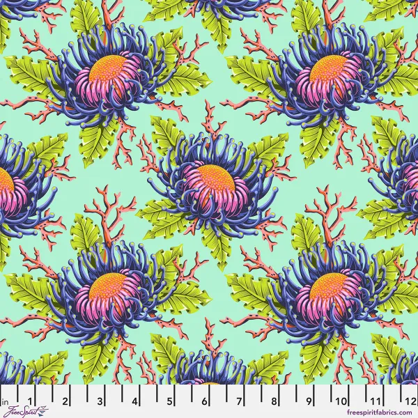 Tula Pink - "Flora Reef - Friends & Anemones - Seafoam"
