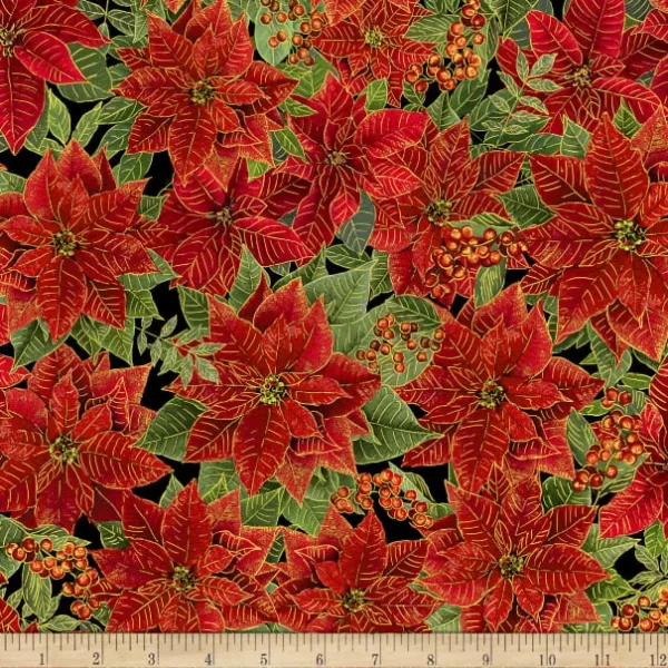 Timeless Treasures - Holiday Spice - Poinsettias CM8516, metallic