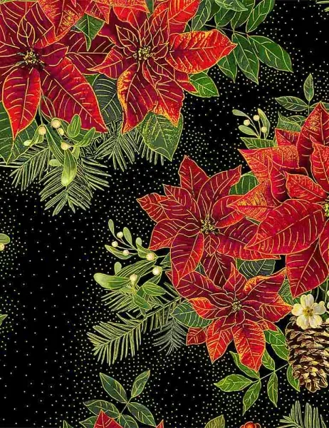 Timeless Treasures - Holiday Spice - Poinsettias bouquets CM8510, metallic