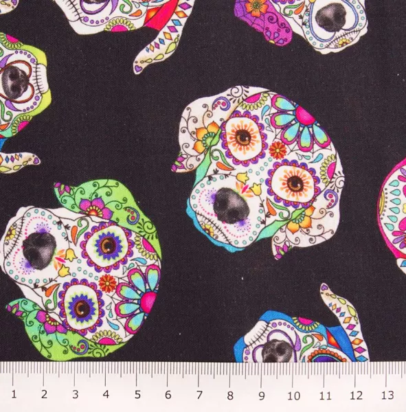 Timeless Treasures Black Fun, Dog Skulls - Dia de los Muertos