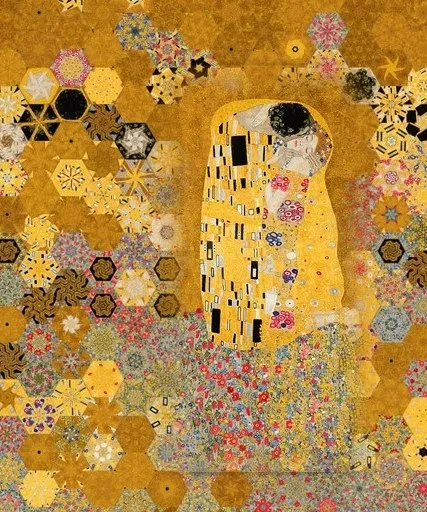 Stoffpaket: 7 Panels Klimt - the kiss von Robert Kaufmann