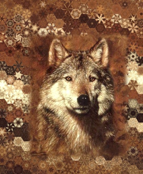 Stoffpaket: 7 Panels Wolf on Bark 4 Seasons - Portraits of Perfection, David Textiles