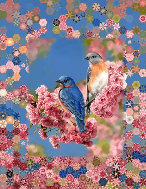 Stoffpaket: 7 Panels Blue Bird Quartet von Four Seasons by David Textiles
