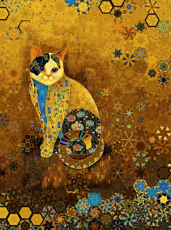 Stoffpaket: 7 Panels Golden Bejeweled Cat von Timeless Treasures