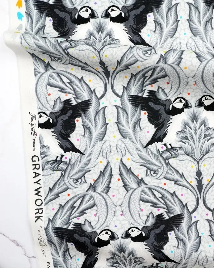 Tula Pink - Graywork - "Huffin and Puffin" Whisper