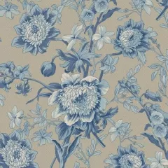 Marcus Fabrics - Blue Flower MedBlue- Bountiful Blue by Paula Barnes - R2202-MDBLU